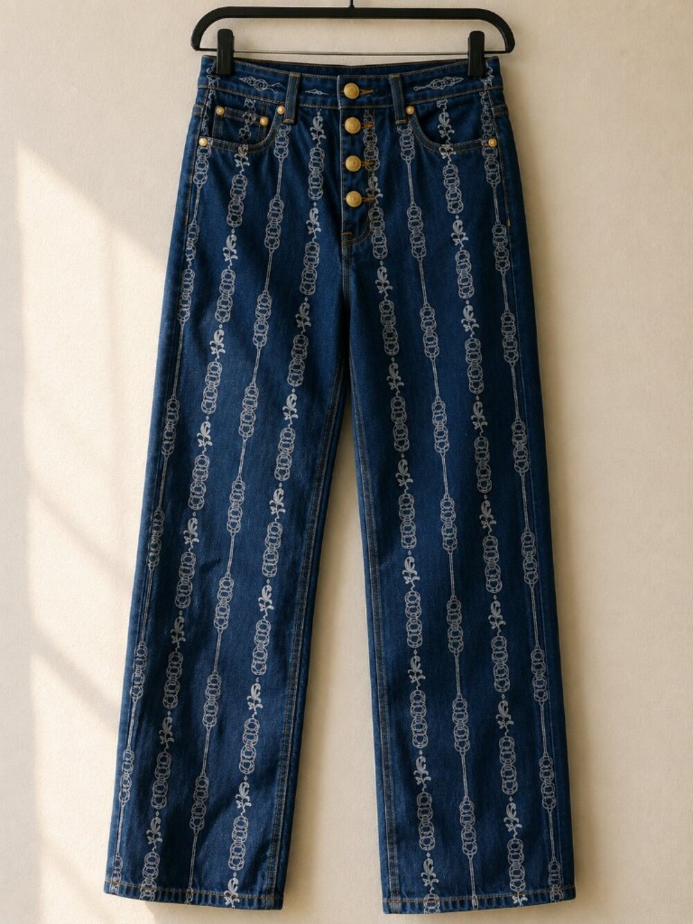 Tory Burch Gemini Link Bloom Jacquard Denim Jeans 29 Floral Straight Leg